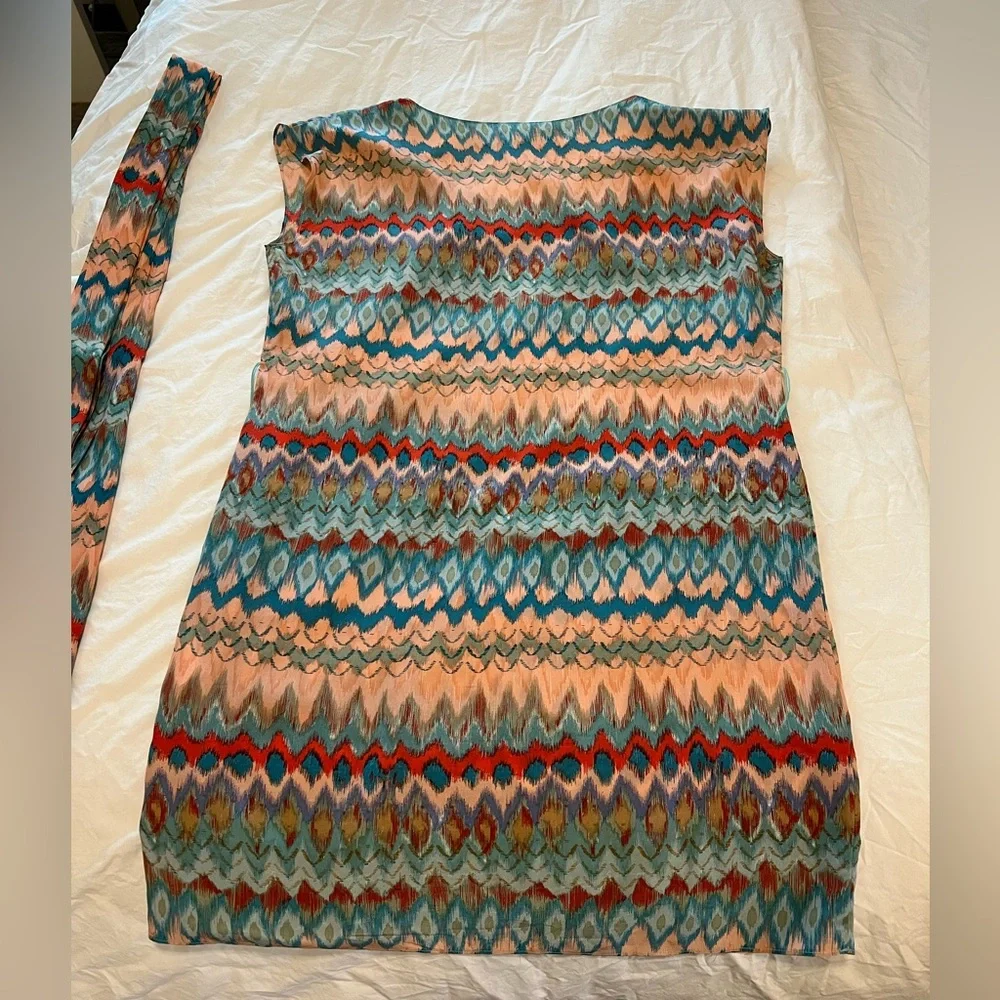 Amour Vert Silk Mini Dress with Belt, Size Medium - Picture 3 of 4